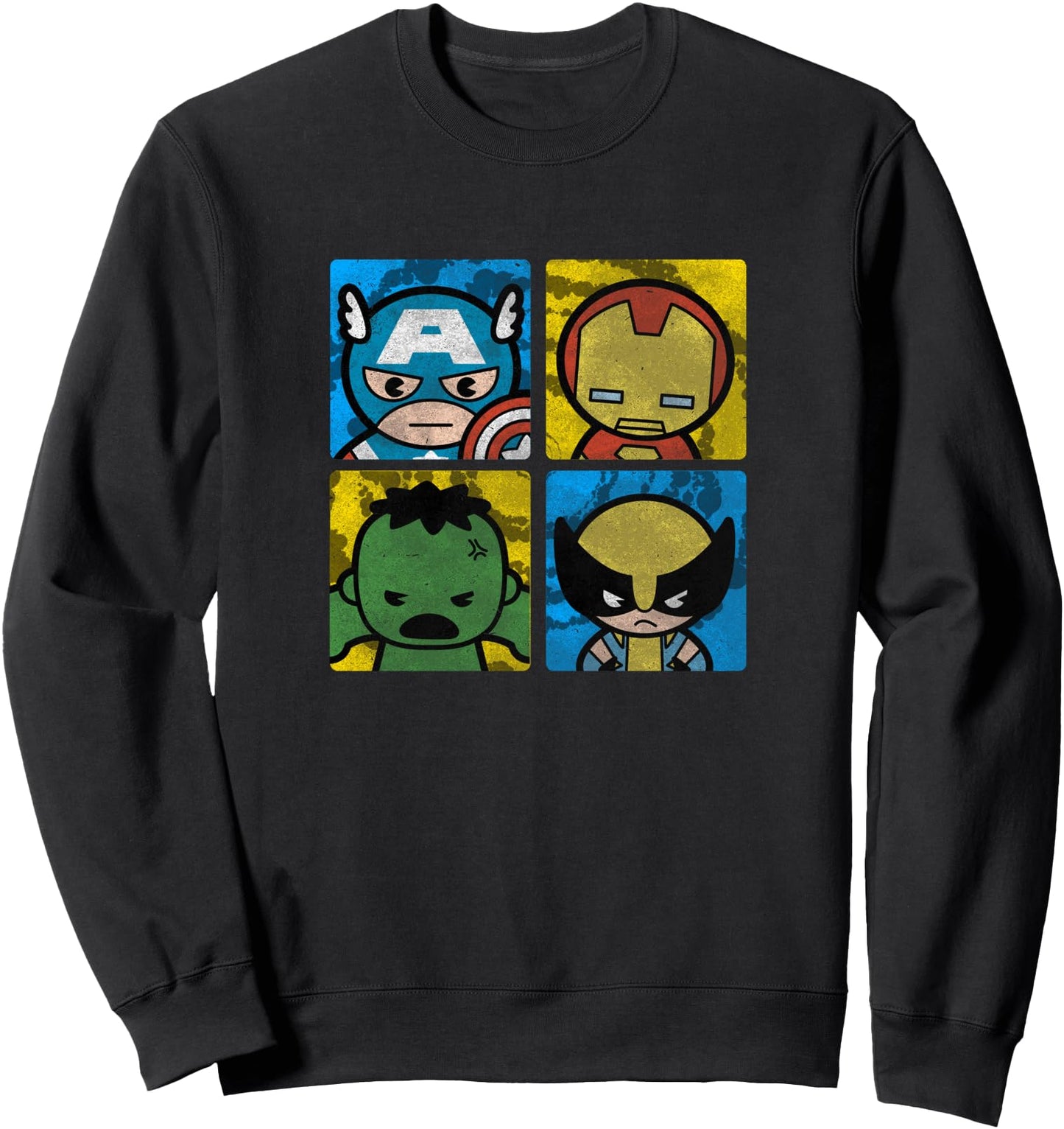 Marvel Kawaii Chibi Avengers Character Panels Distressed Sweatshirt