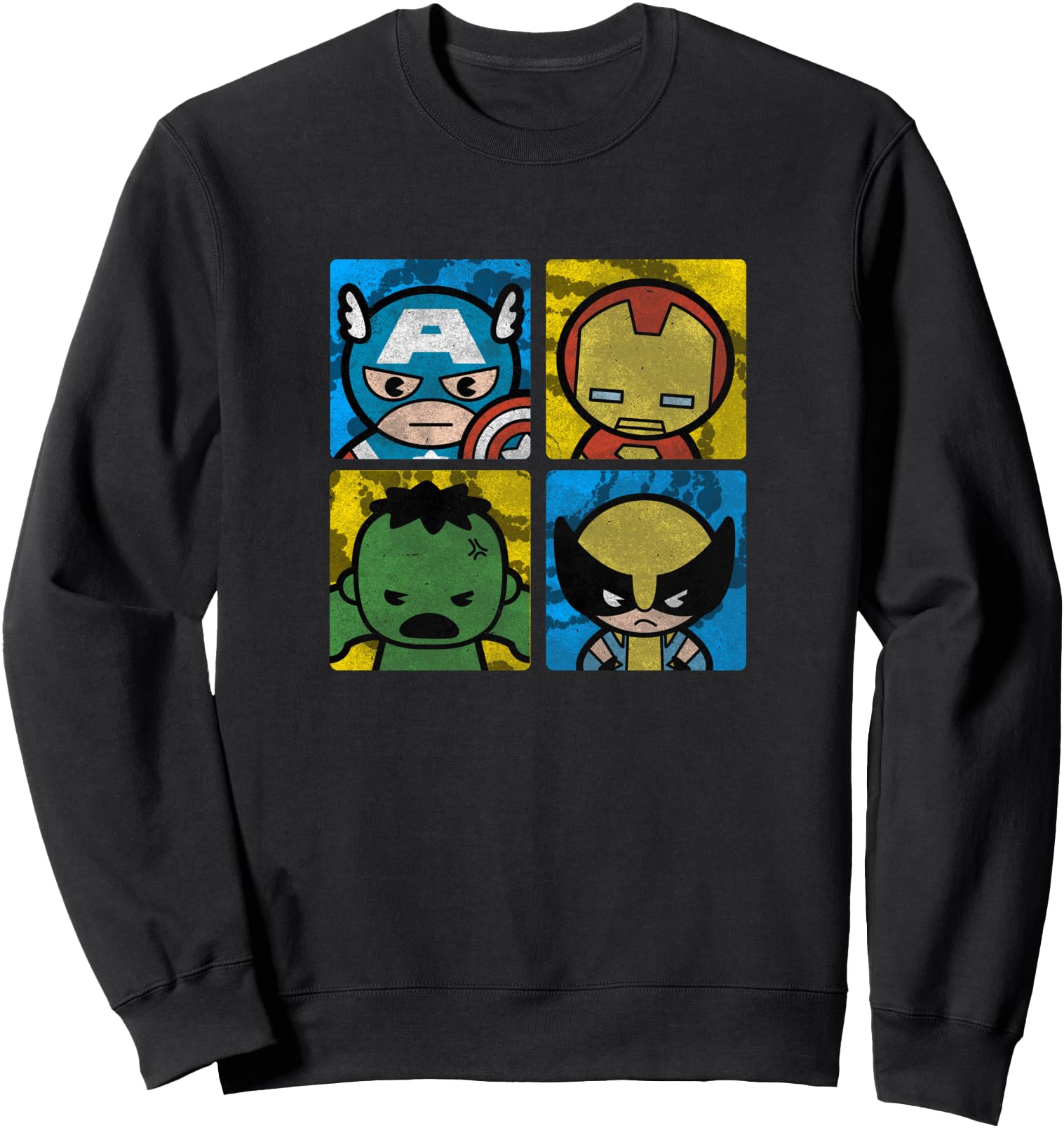 Marvel Kawaii Chibi Avengers Character Panels Distressed Sweatshirt