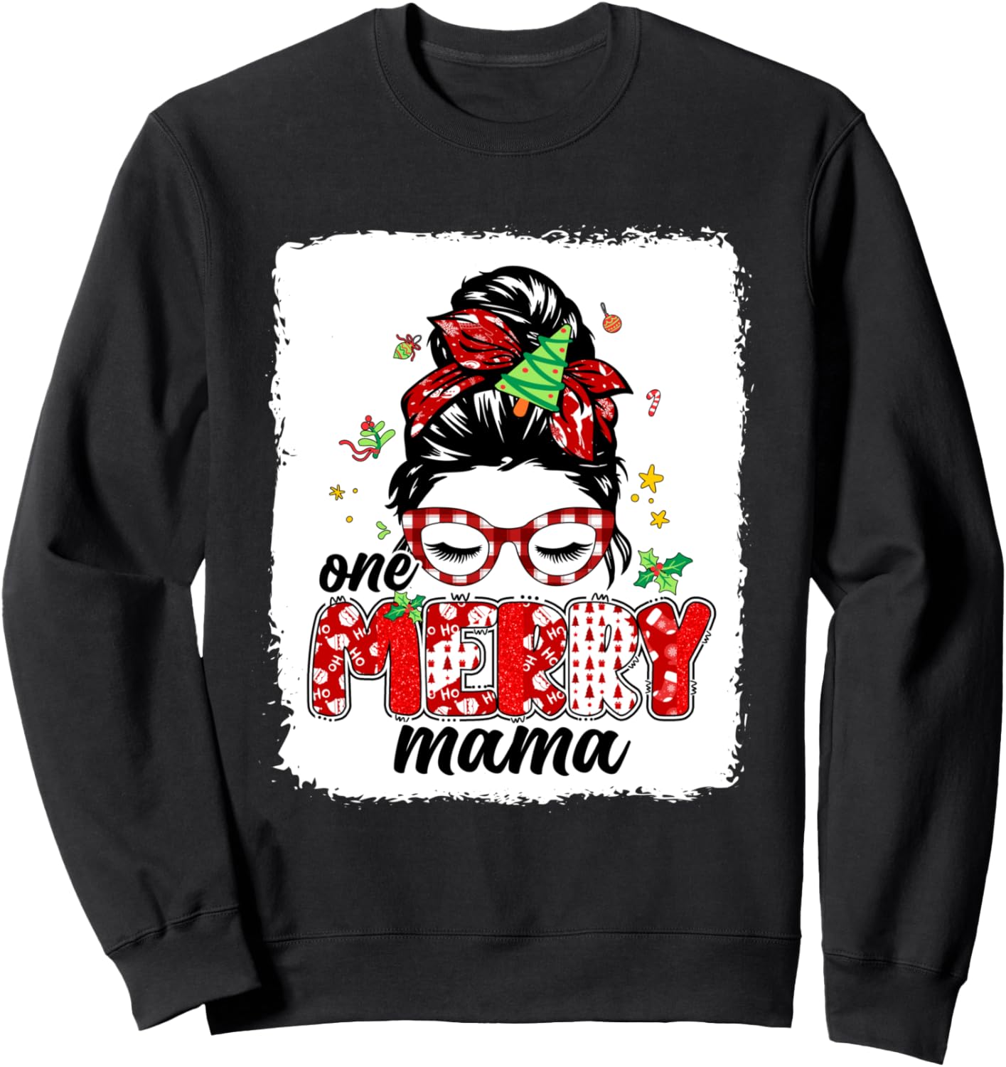 ebAG One Merry Mama Christmas Messy Bun Women Xmas Vibes Sweatshirt
