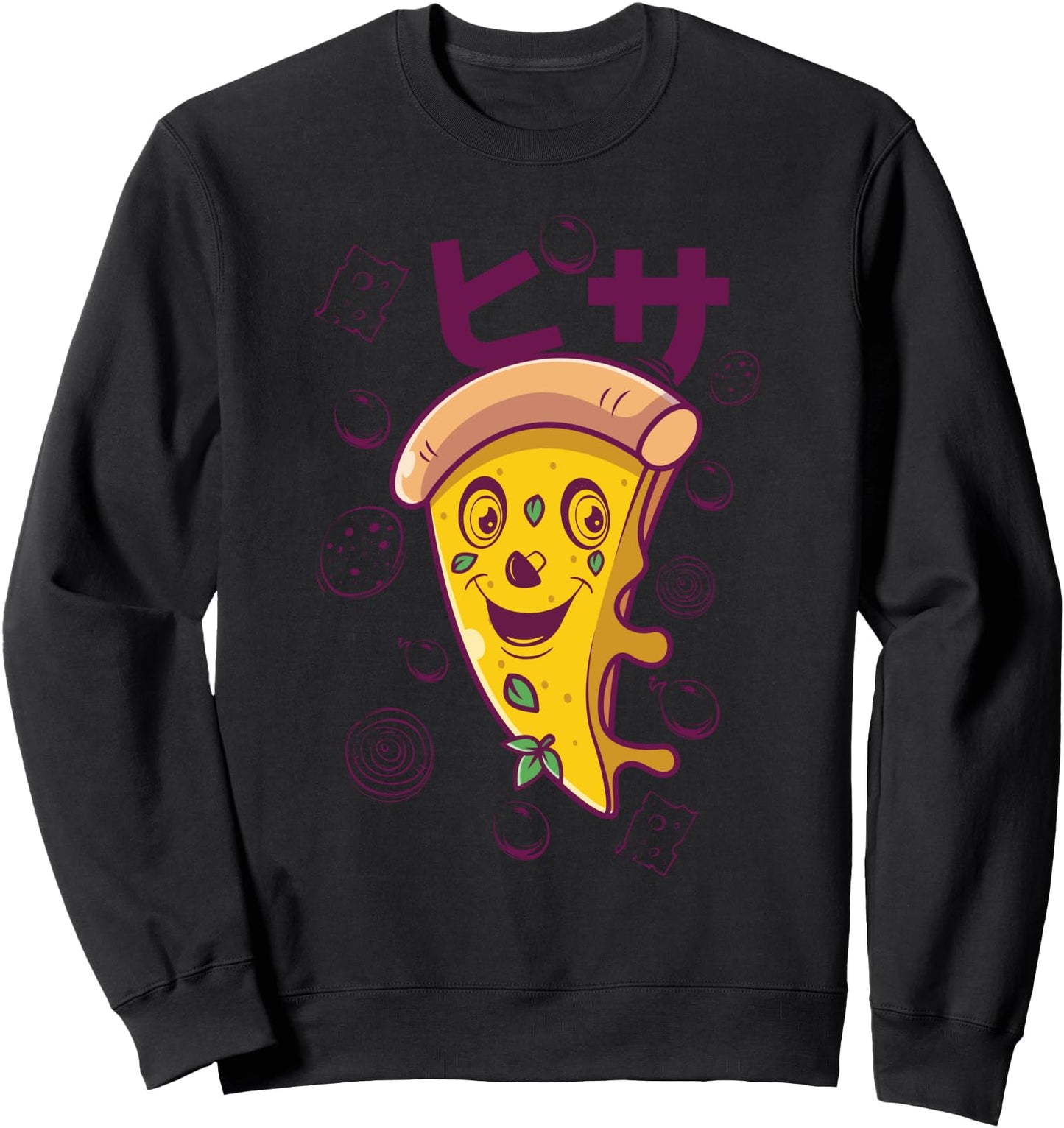 Kawaii Japanese writing anime cartoon character pizza Sweatshirt
