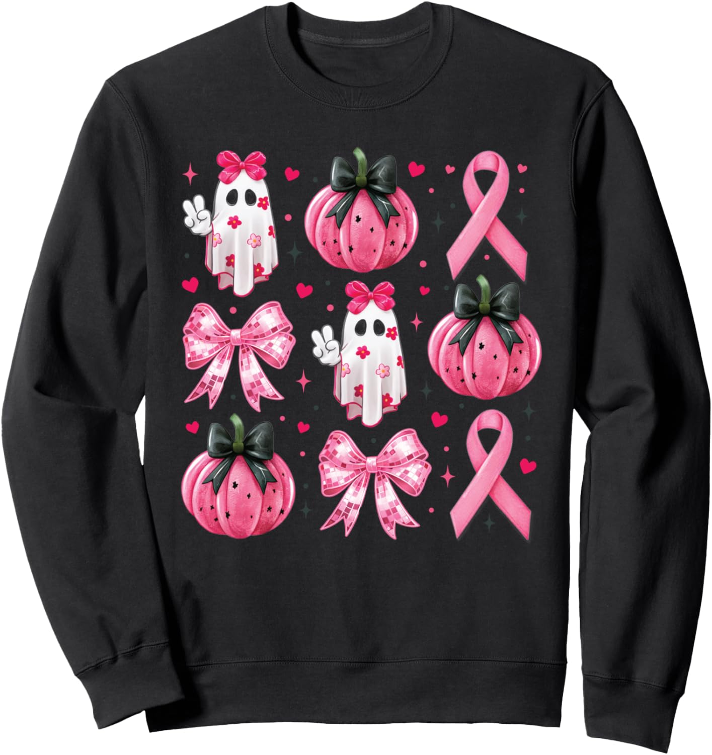 Breast Cancer Pink Ribbon Halloween Ghost Pumpkin Coquette Sweatshirt
