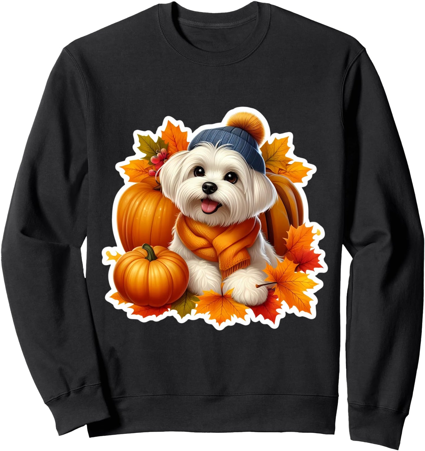 Autumn Fall Maltese Dog Owner Lover Pumpkin Leaves Vintage Sweatshirt