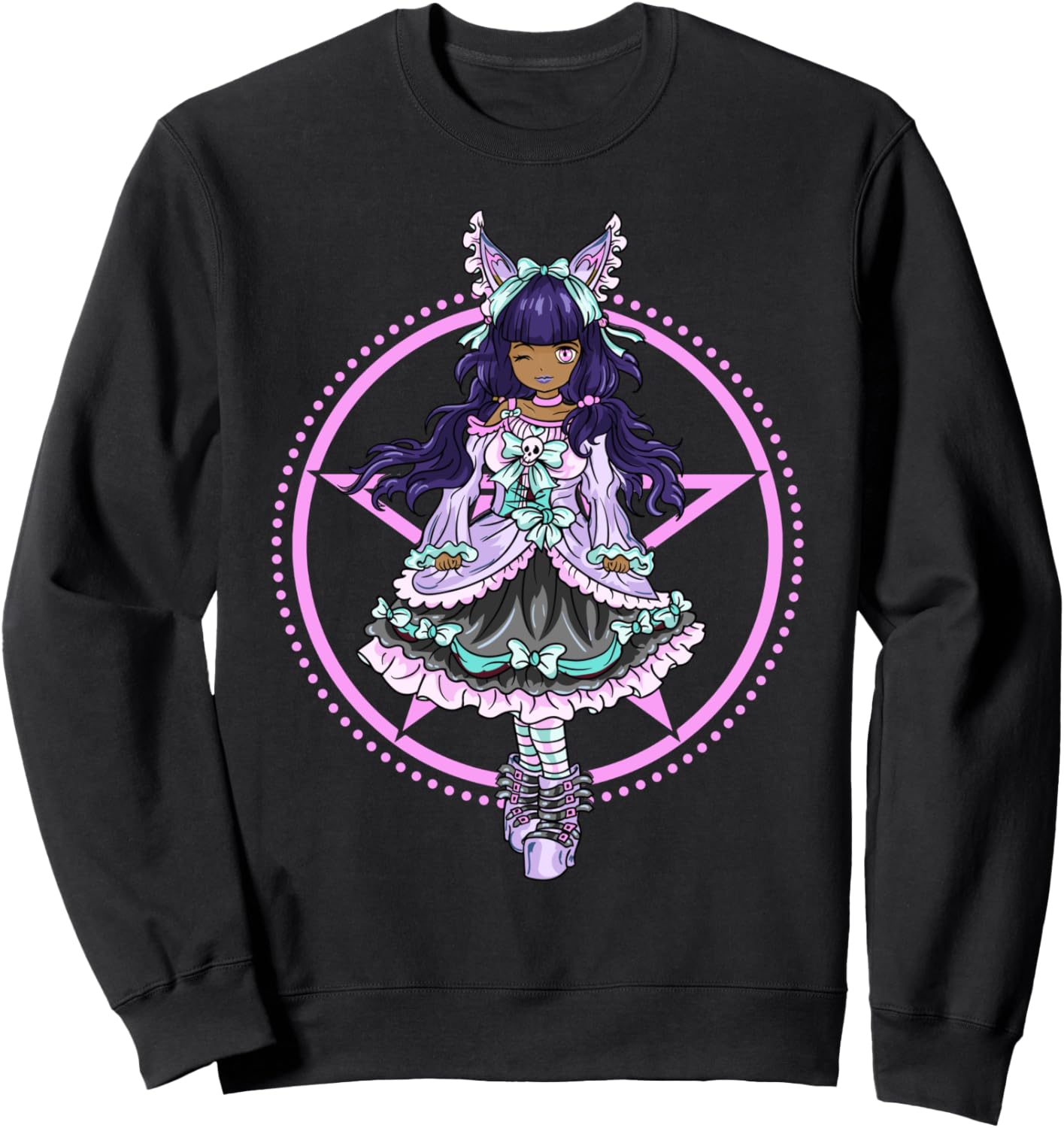 Pastel Goth Black Girl Lolita Princess Court Dress Anime Sweatshirt