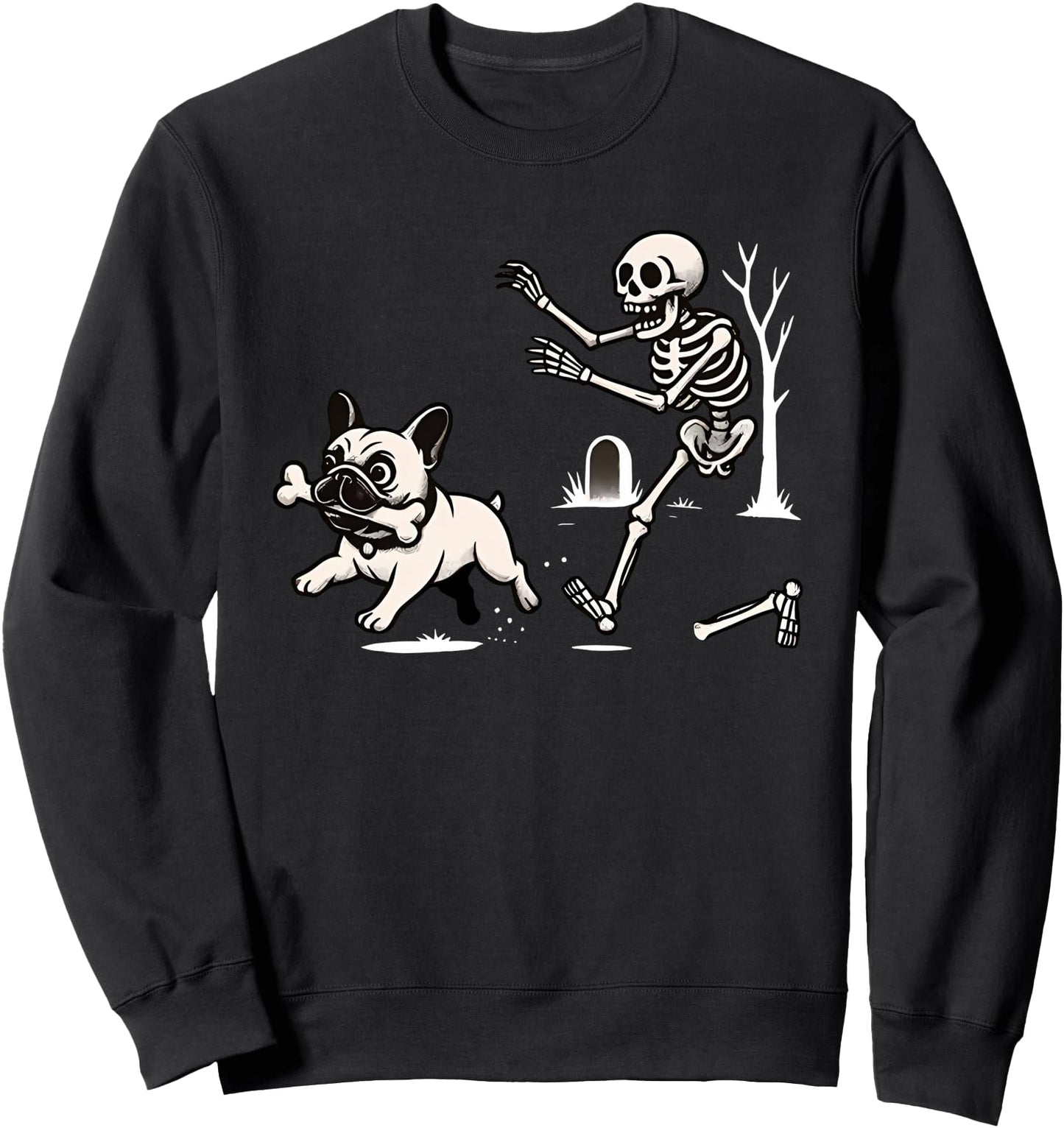 halloween french bulldog skeleton chasing dog Sweatshirt