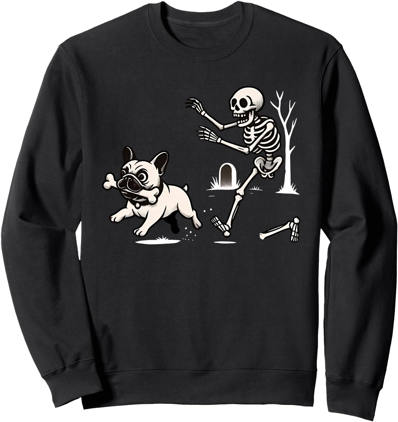 halloween french bulldog skeleton chasing dog Sweatshirt