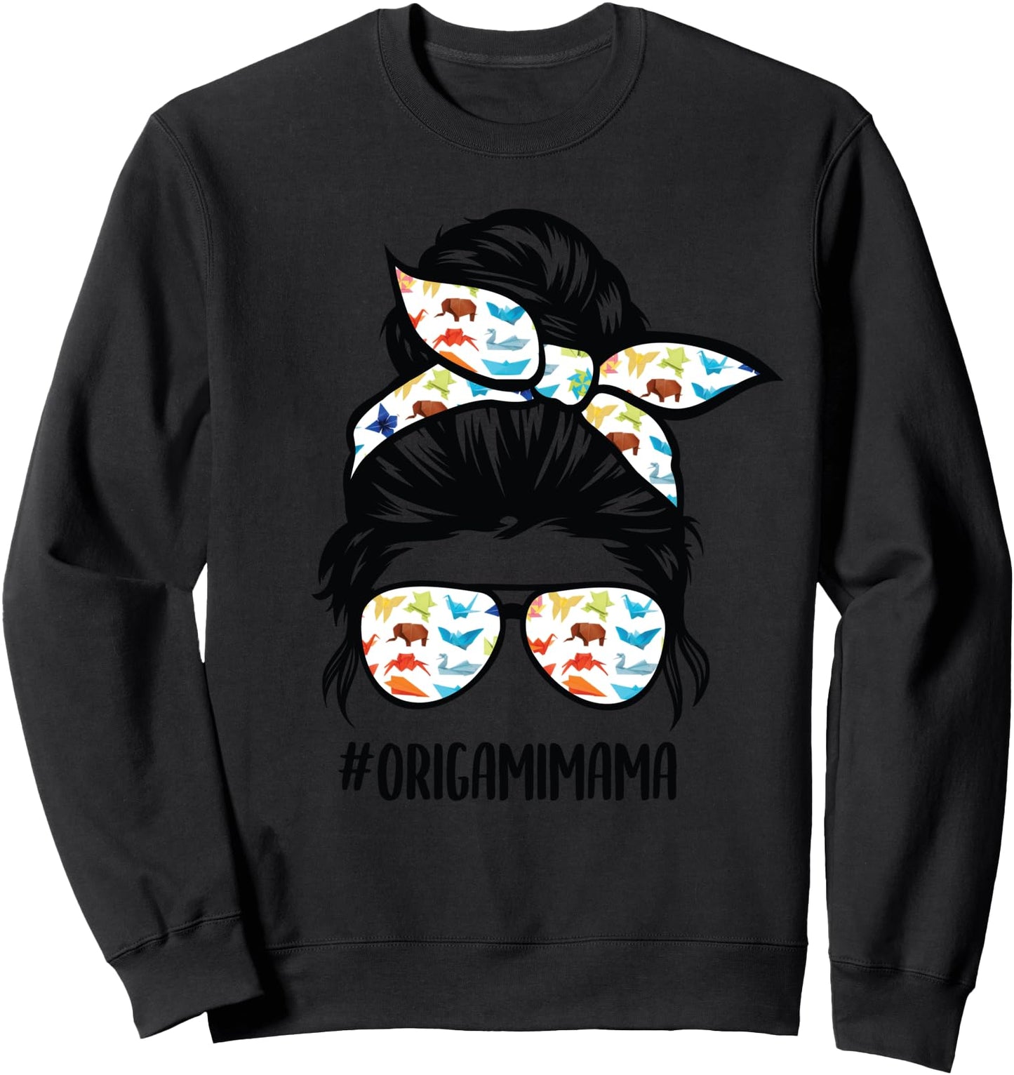 Origami mom messy bun Paper Crane Japanese Culture Art Sweatshirt