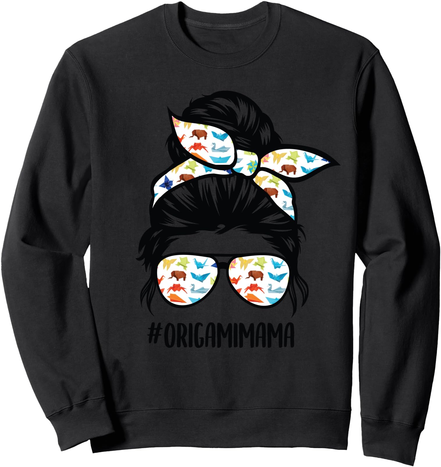 Origami mom messy bun Paper Crane Japanese Culture Art Sweatshirt