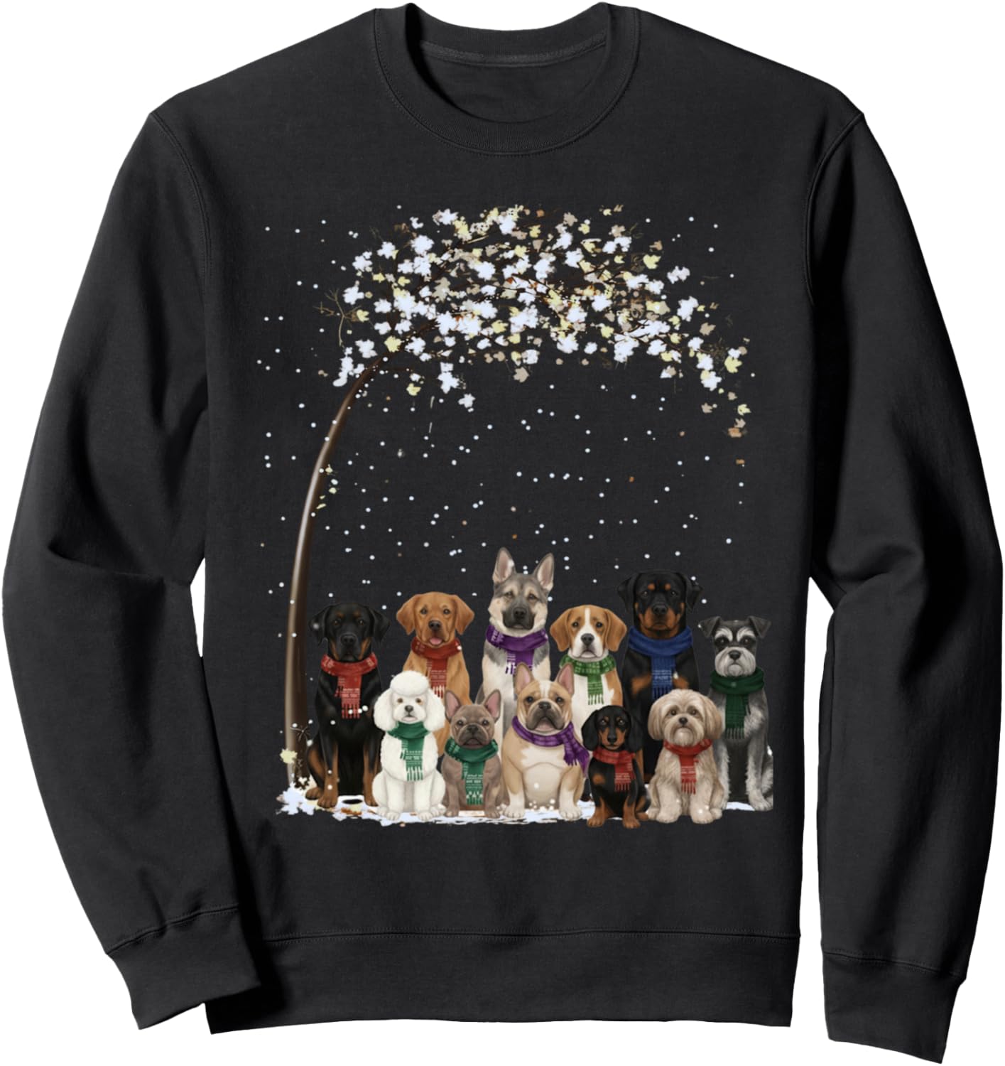 Christmas Dogs Winter Snow Tree Cute Puppy Dog Scarf T-Shirt Sweatshirt