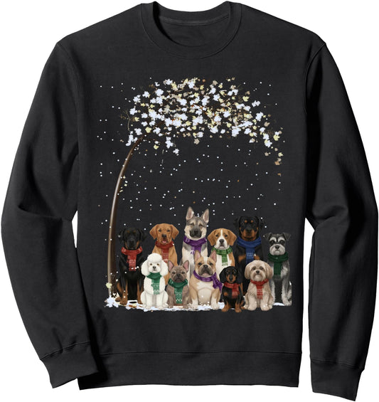 Christmas Dogs Winter Snow Tree Cute Puppy Dog Scarf T-Shirt Sweatshirt