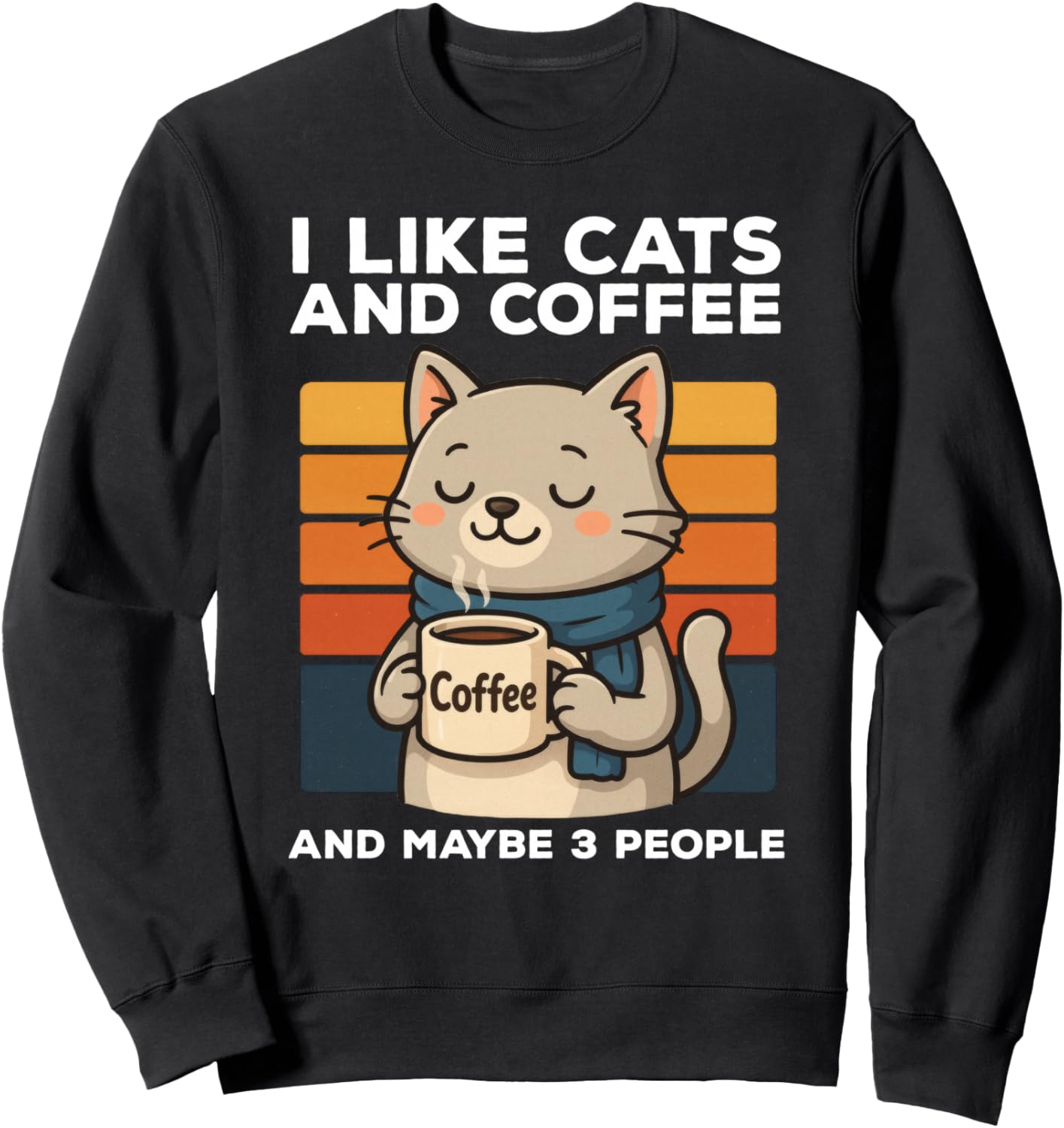 I Like Cats And Coffee And Maybe 3 People Funny Cat Vintage Sweatshirt