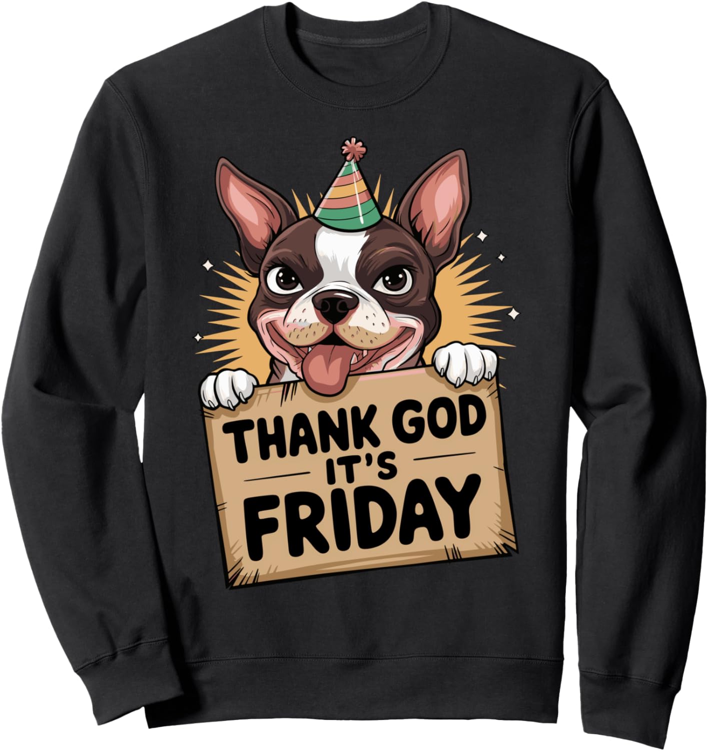 Thank God It's Friday Cheerful Funny Dog Cartoon Sweatshirt