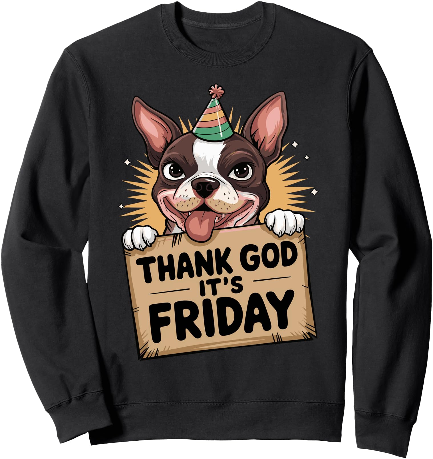 Thank God It's Friday Cheerful Funny Dog Cartoon Sweatshirt