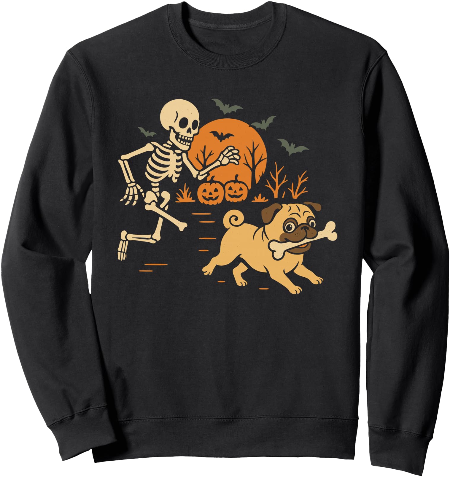 Funny Skeleton Chasing Pug Halloween Costume Dog Lover Sweatshirt