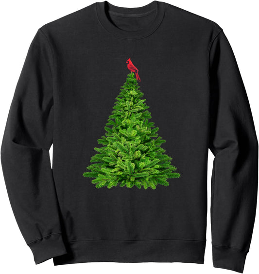 Cardinal Red Bird in Pine Tree Christmas Sweatshirt