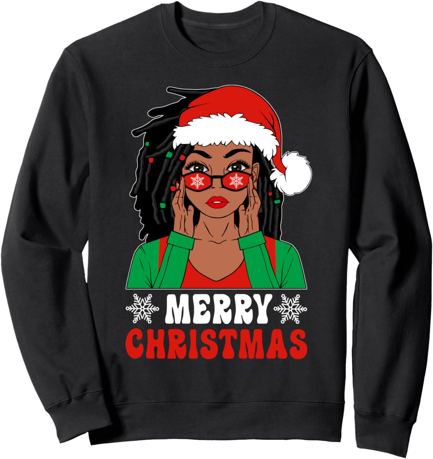 African American Black Woman Loc'd Hair Merry Christmas Xmas Sweatshirt