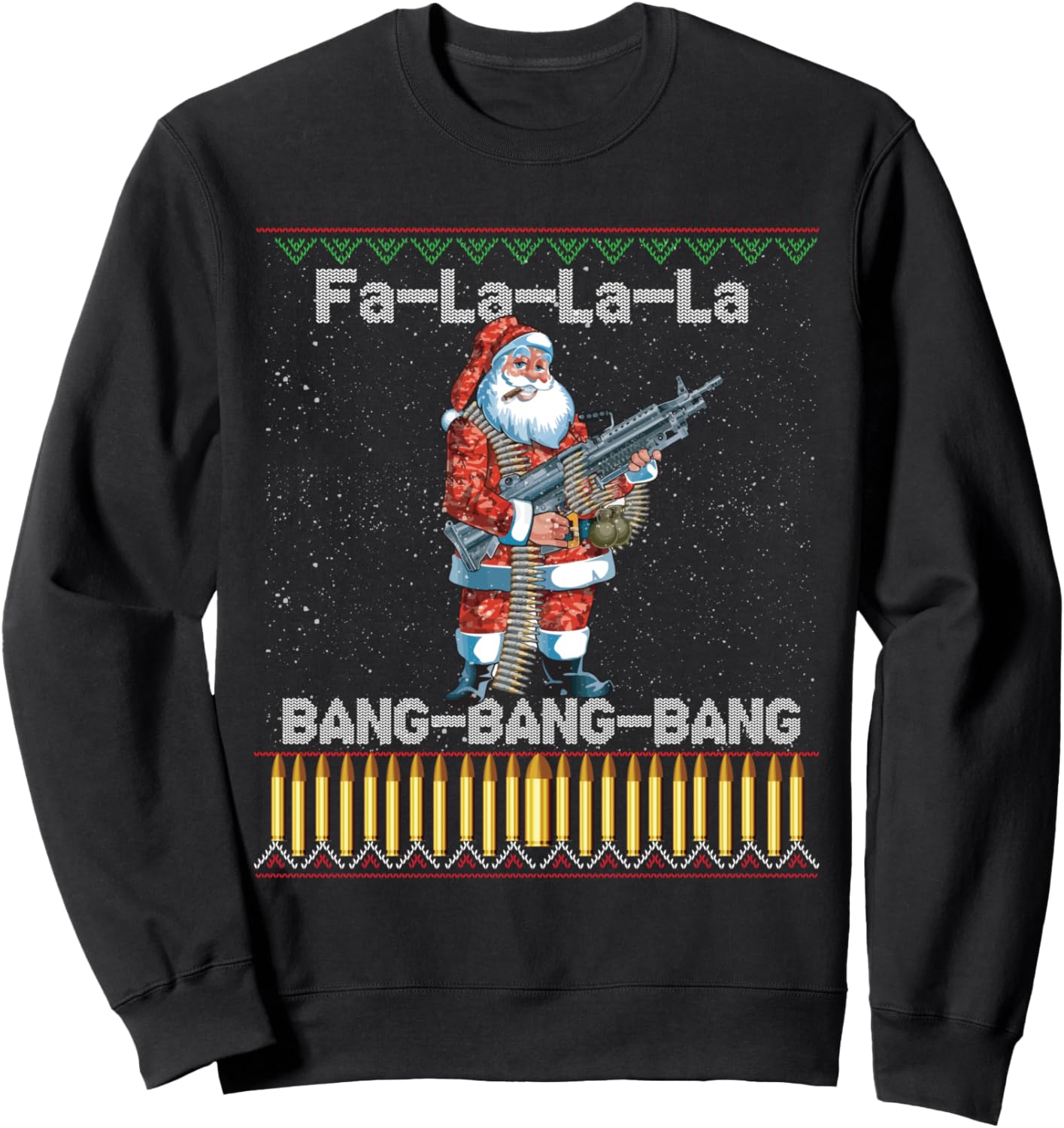 Santa Claus With A Big Gun Singing Christmas Song Funny Ugly Sweatshirt