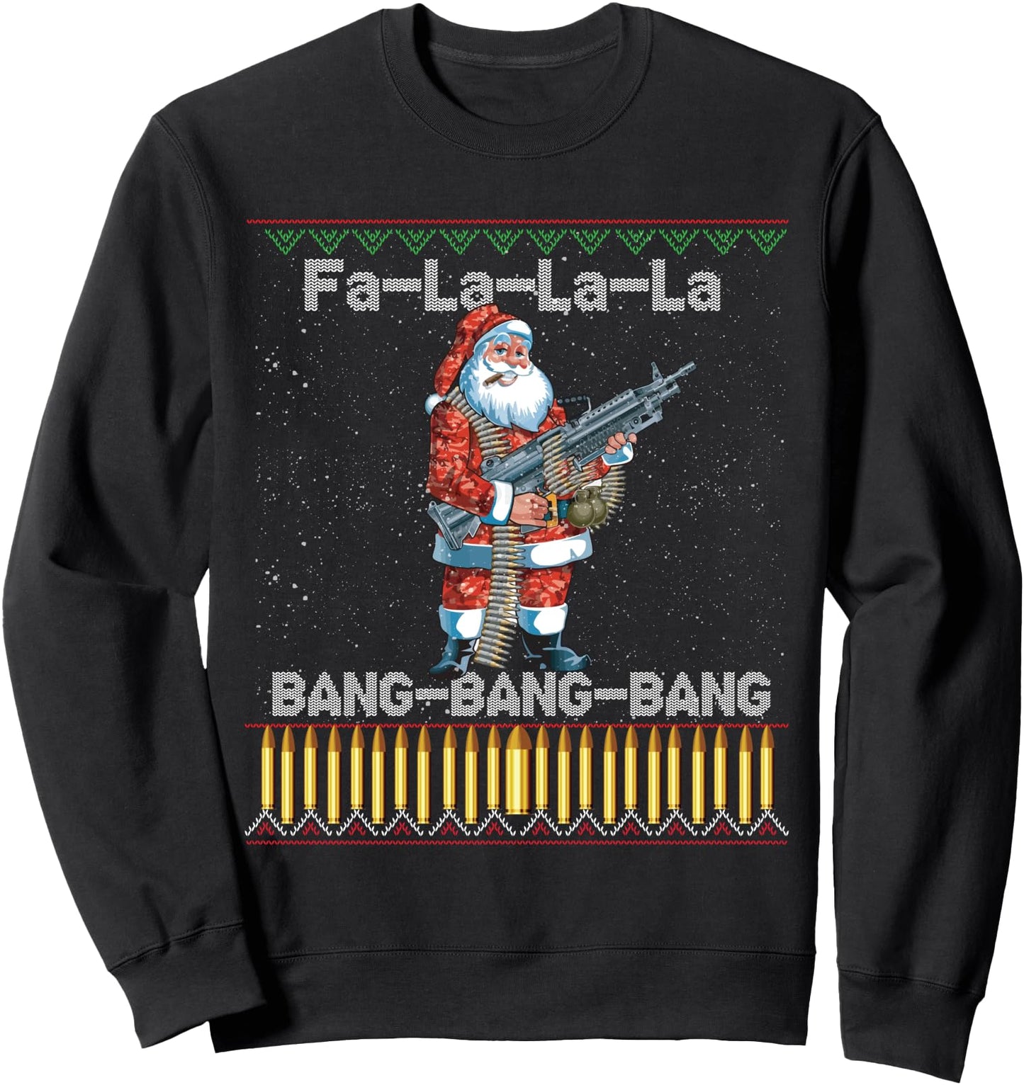 Santa Claus With A Big Gun Singing Christmas Song Funny Ugly Sweatshirt