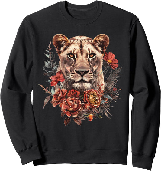 Aesthetic Lioness with Flowers I Lioness Sweatshirt