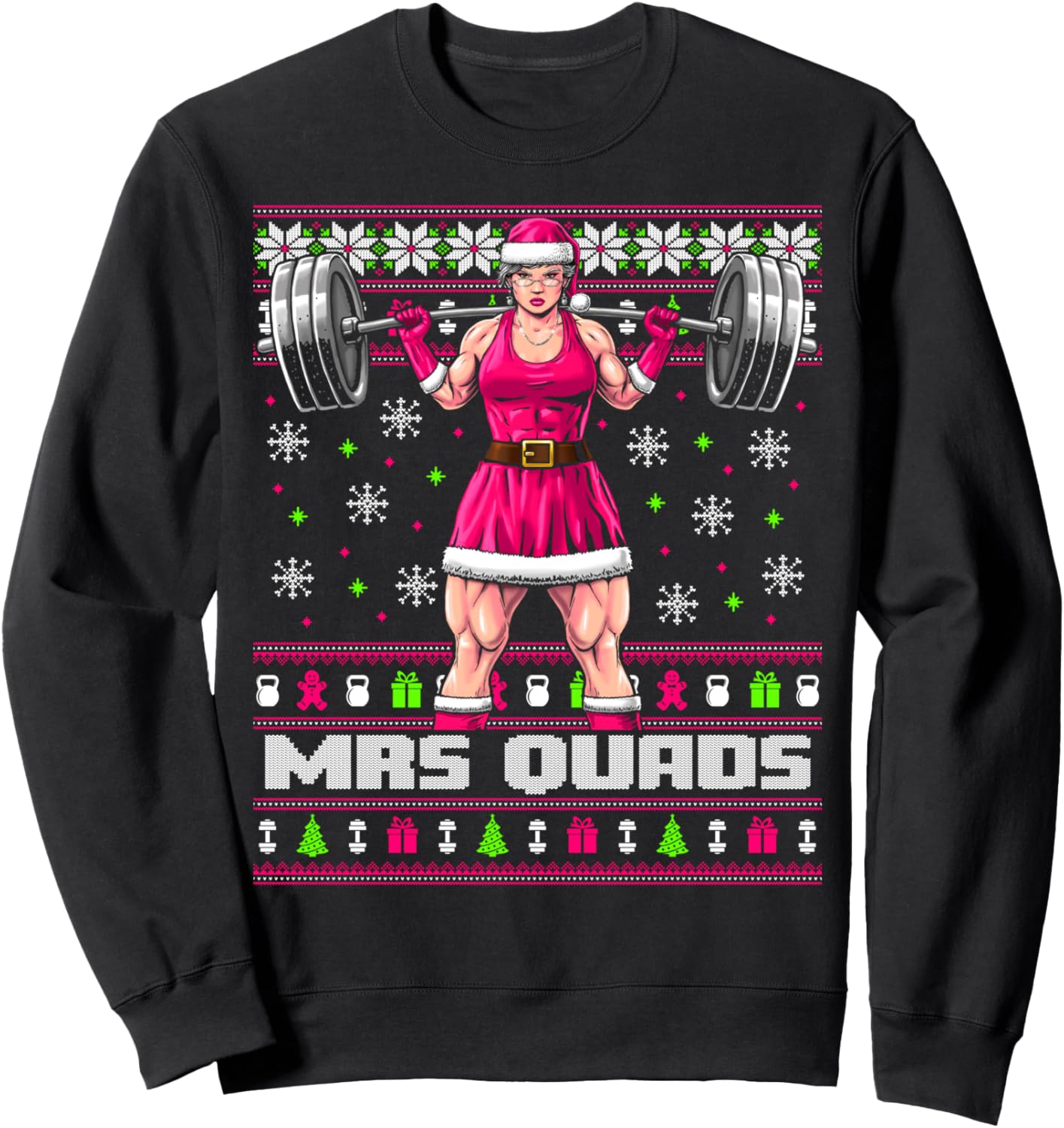 Mrs. Quads Funny Gym Ugly Christmas Sweater Women Cute Pink Sweatshirt