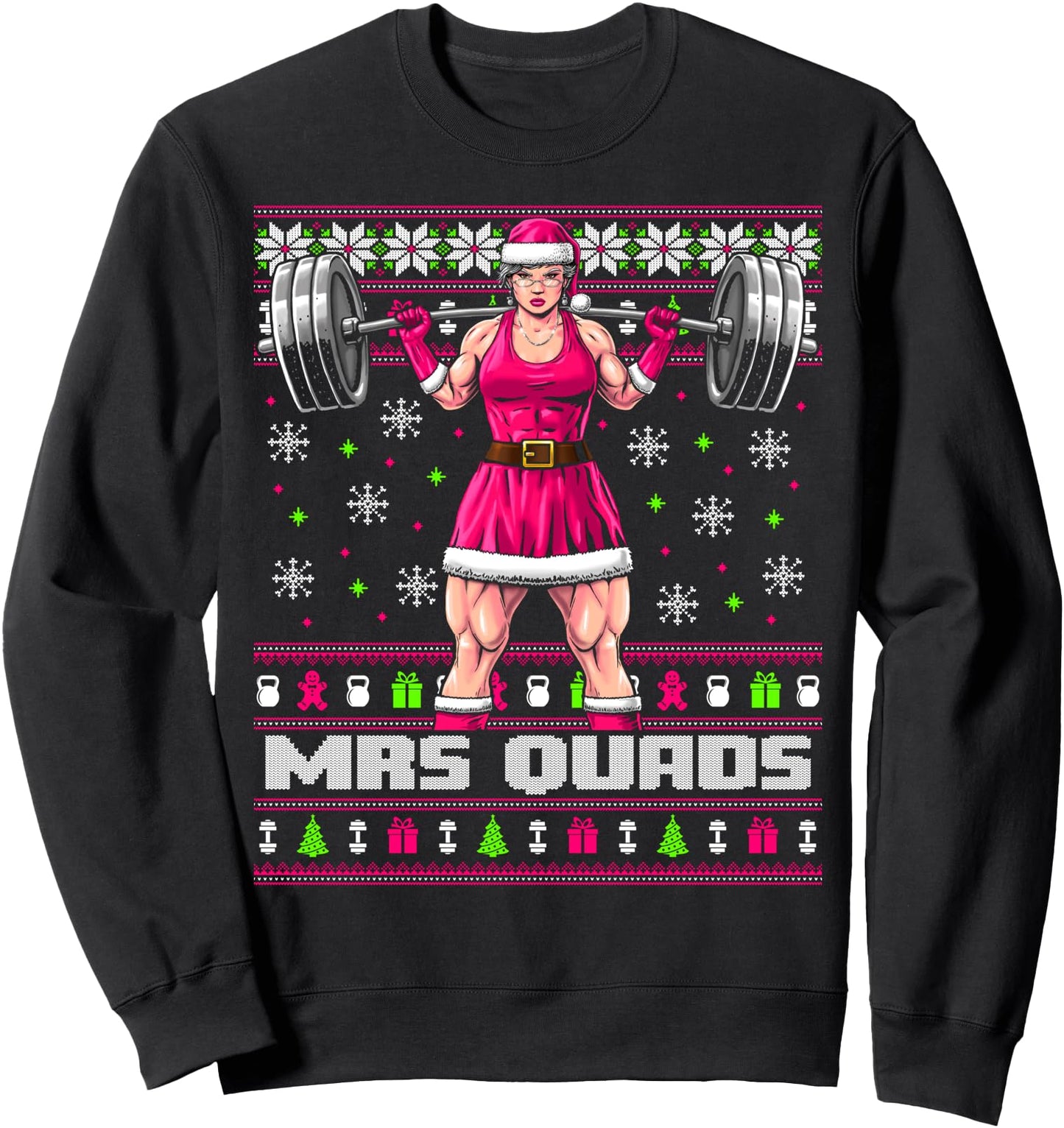 Mrs. Quads Funny Gym Ugly Christmas Sweater Women Cute Pink Sweatshirt