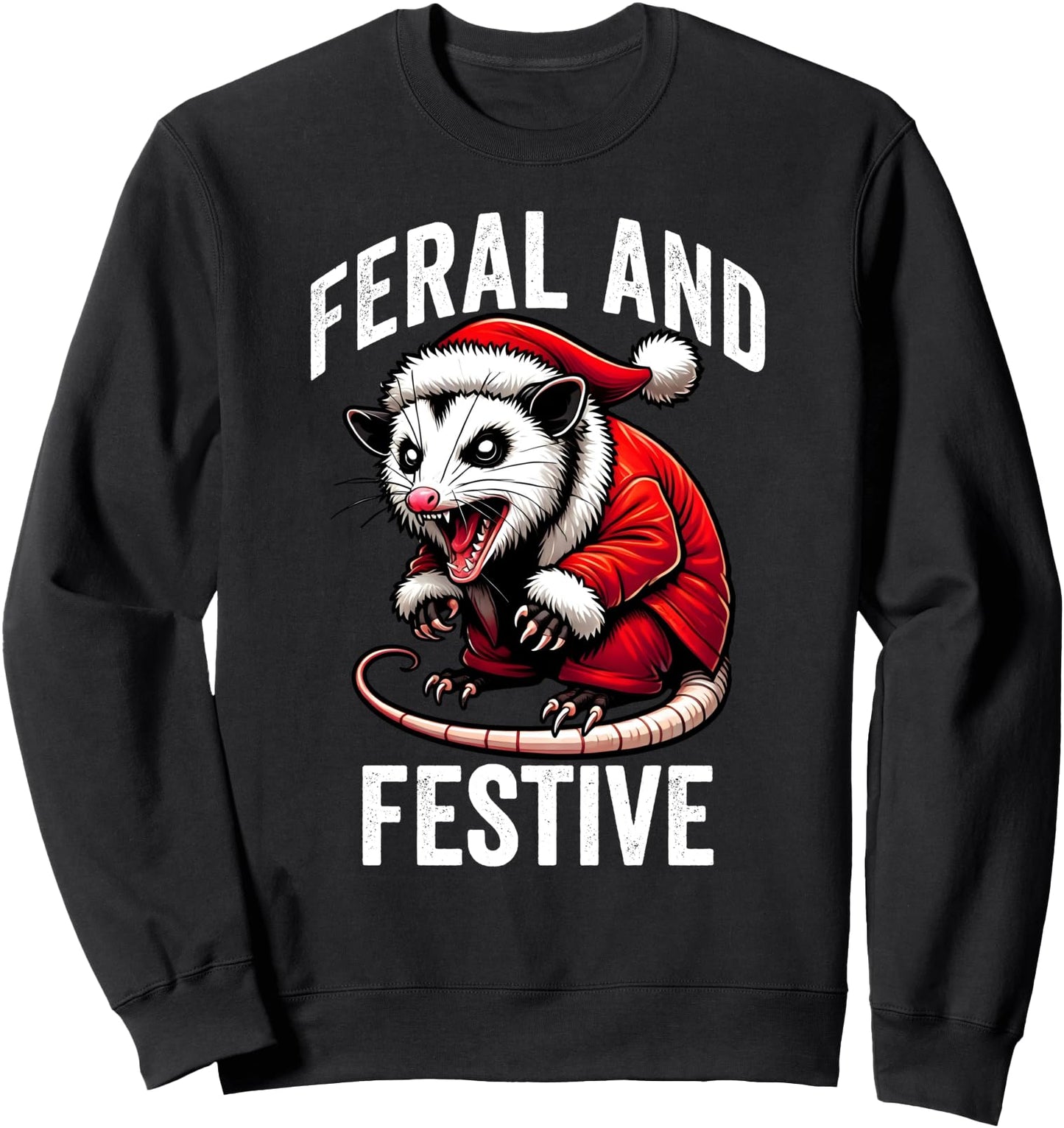 Feral and Festive, Christmas Possum in Santa Suit design Sweatshirt