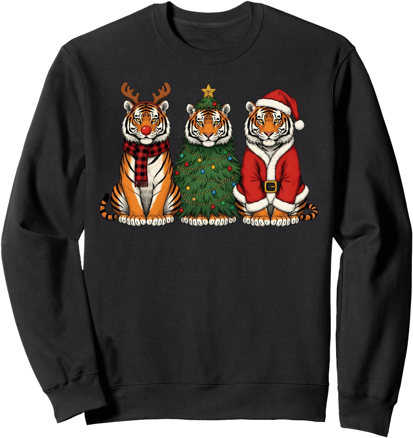 Retro Christmas Tiger Santa Reindeer Safari Animal Sweatshirt