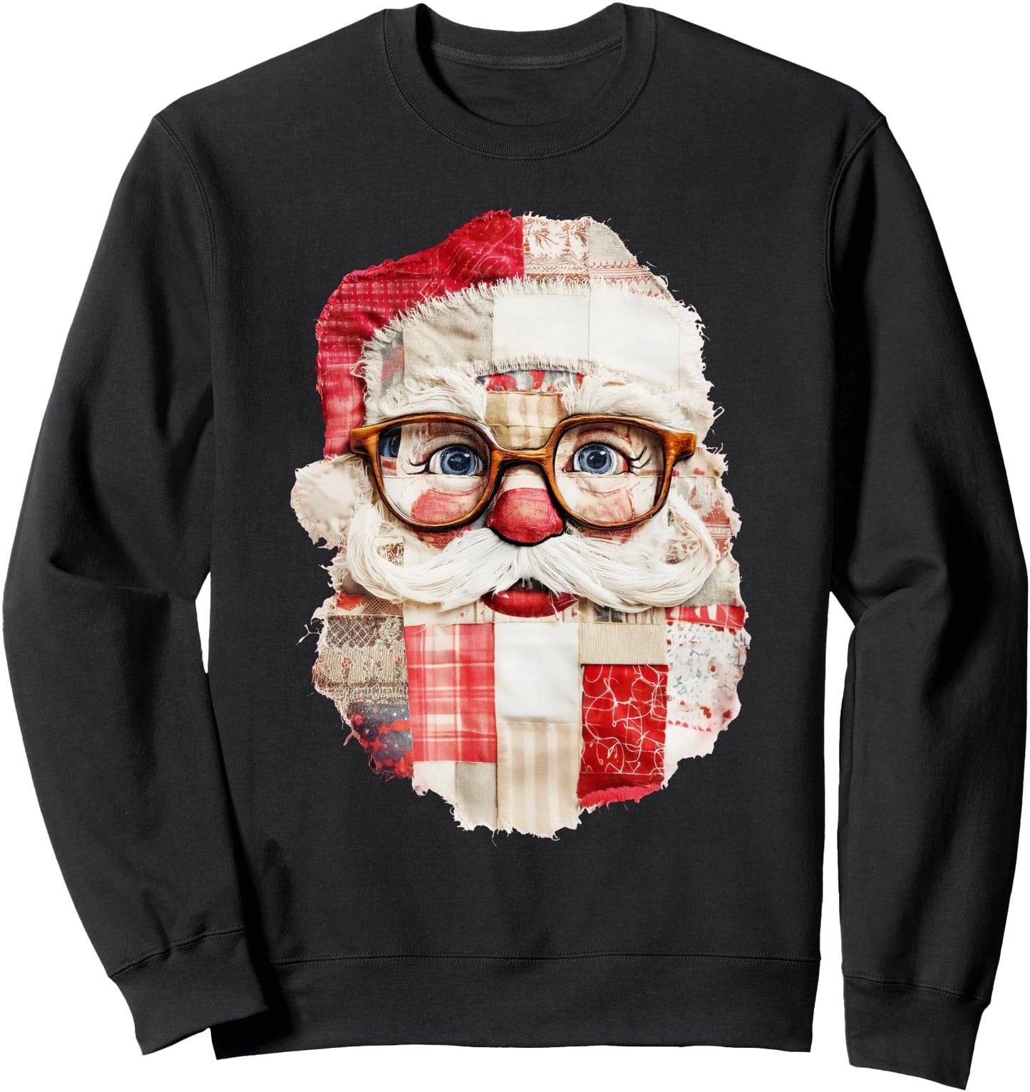 Vintage Patchwork Santa Claus Face Sunglasses Merry Xmas Sweatshirt