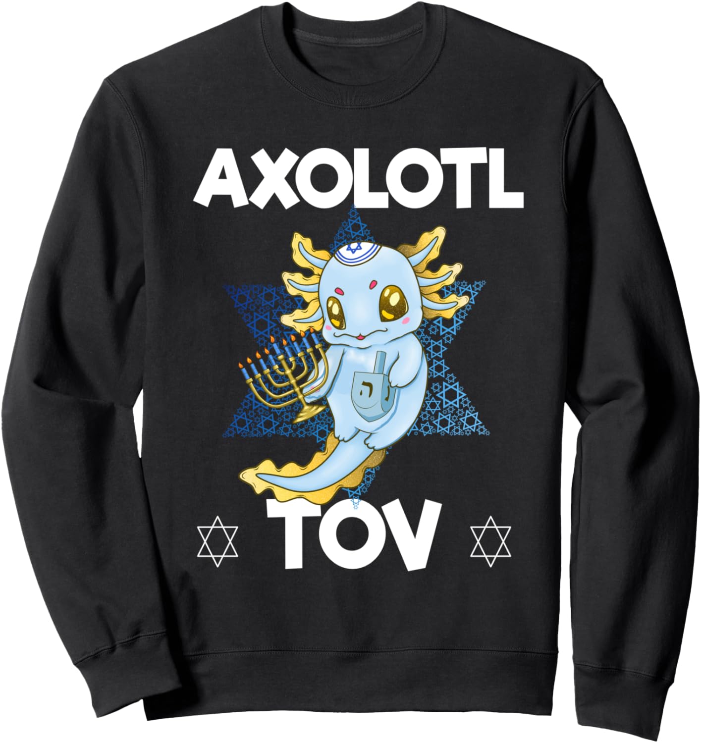 Mazel Tov Axolotl With Dreidel Menorah Hanukkah Axolotl Sweatshirt