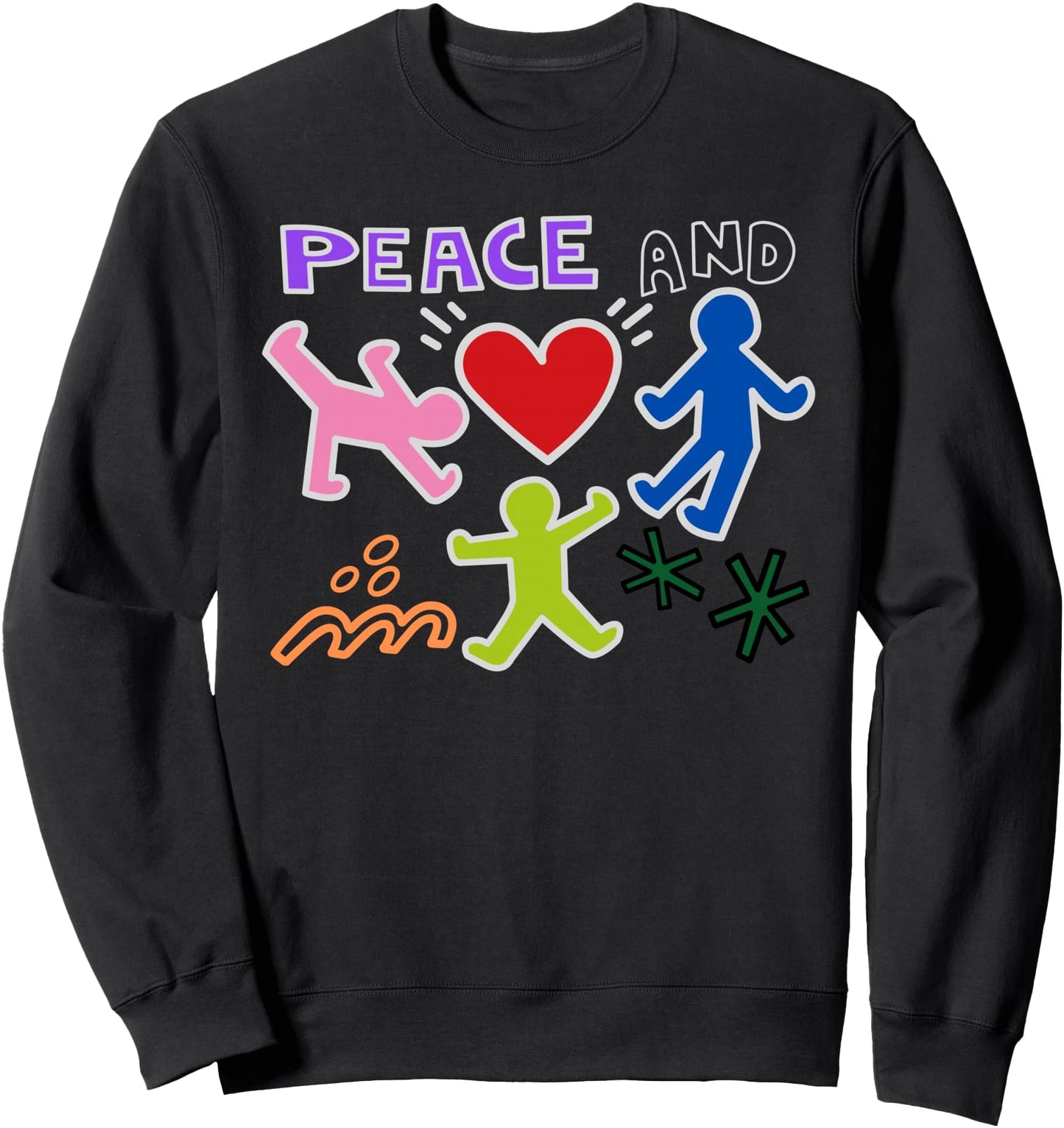 Keith Graffiti Peace and Love Art, Bold Bright Cartoon Gift Sweatshirt