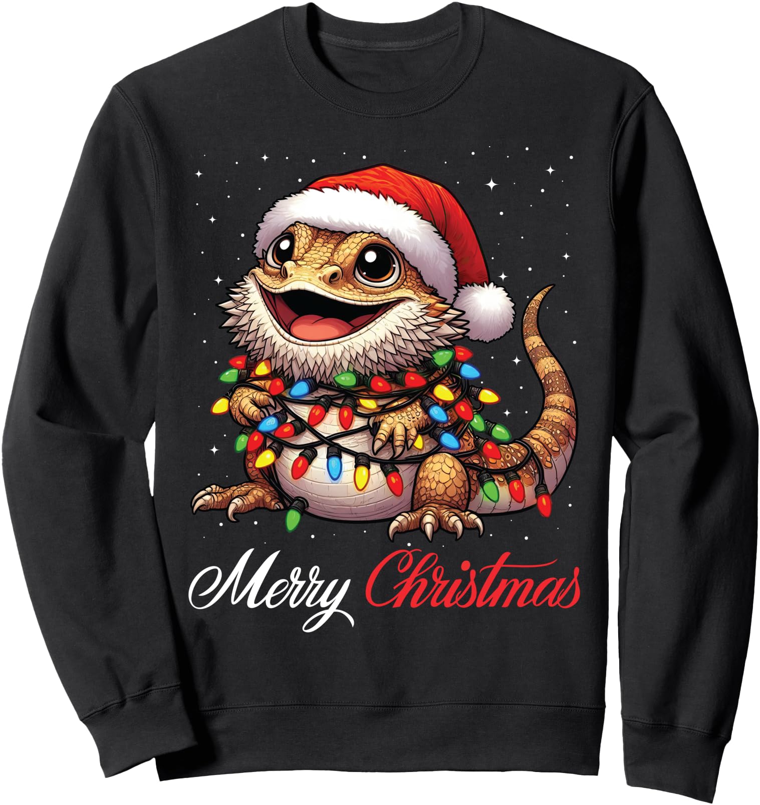 Bearded Dragon Merry Christmas Lights Santa Hat Xmas Snow Sweatshirt