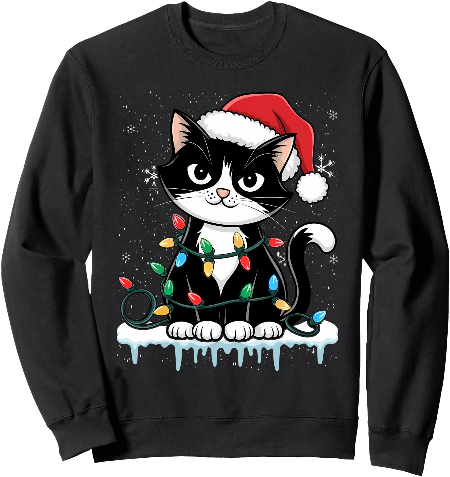 Tuxedo Cat Meow Santa Tuxie Christmas Tree Lights Cat Catmas Sweatshirt