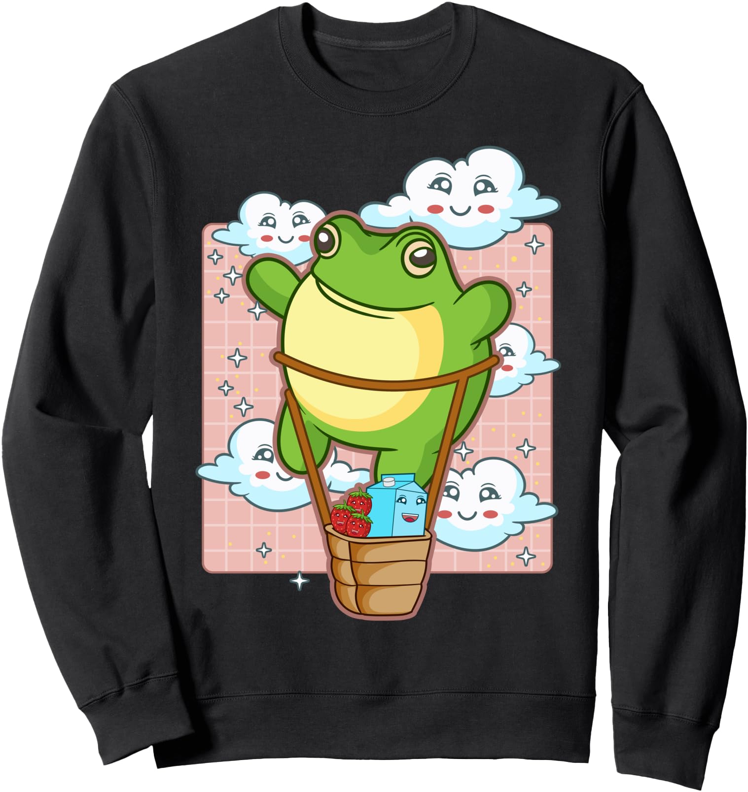Kawaii Frog Hot Air Balloon Strawberry Milk Japanese Anime Sweatshirt