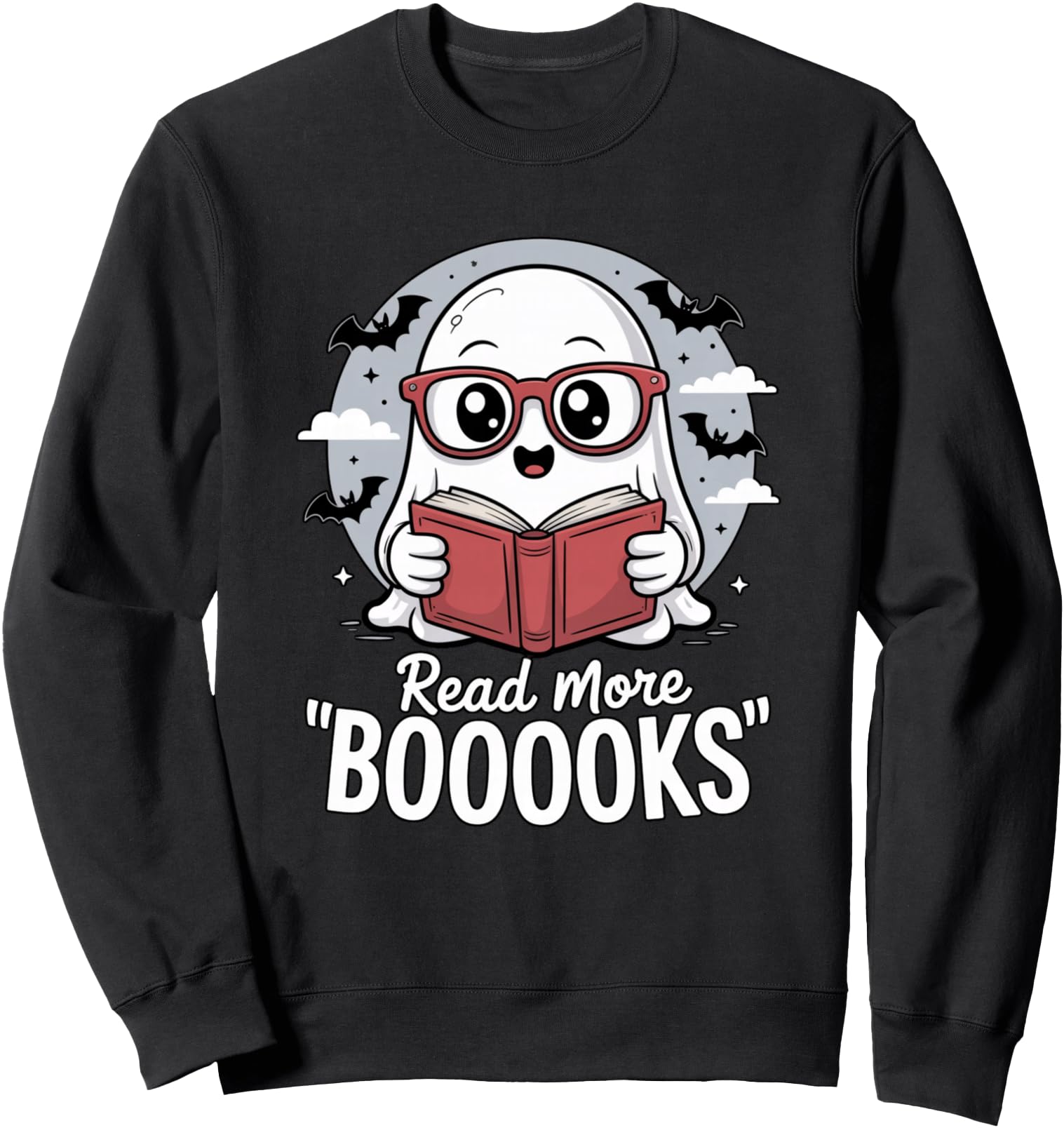 Cute Ghost Reading Pun Halloween Book Lover Design Sweatshirt