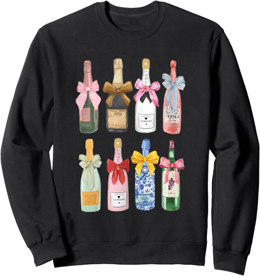 Christmas Champagne T-Shirt Cool Glass Coquette Bottle Sweatshirt