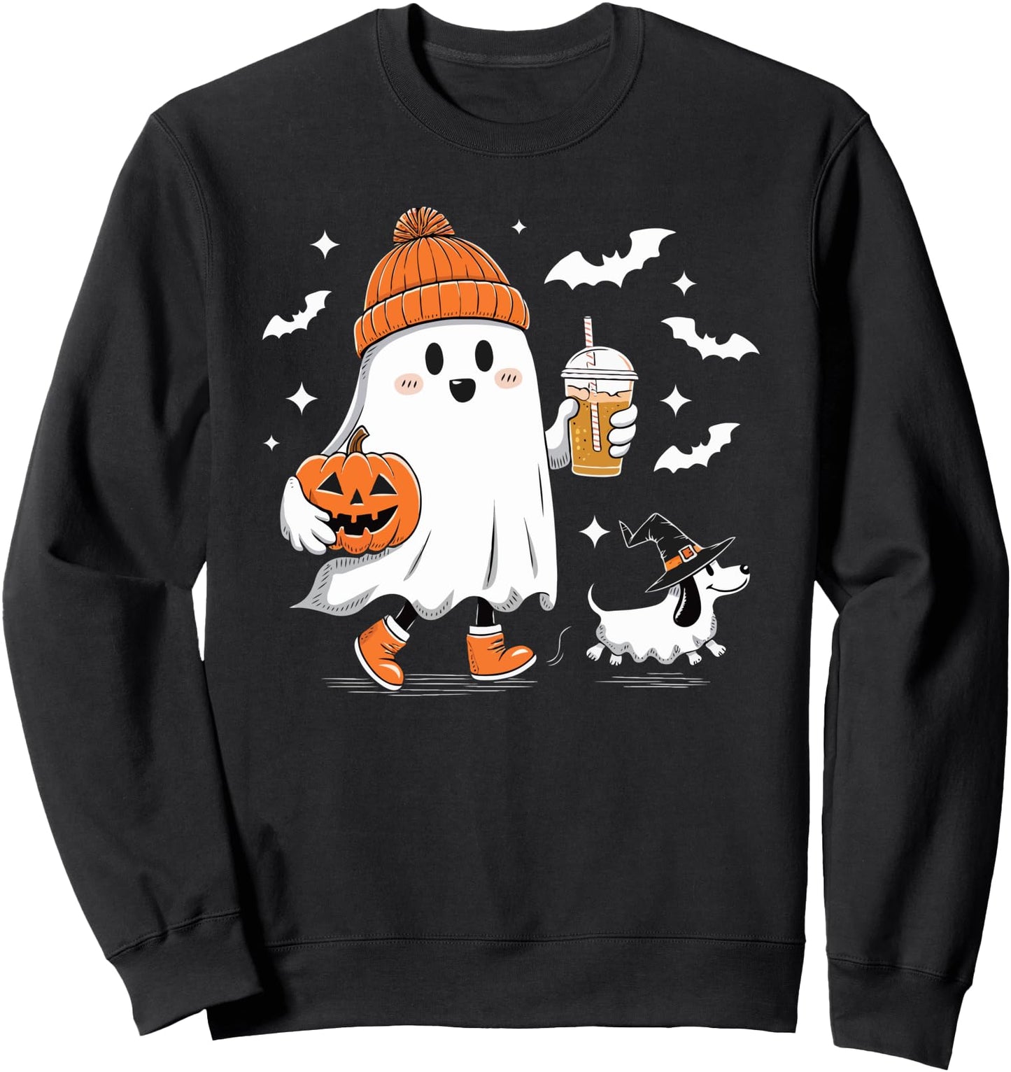 Ghost Walking Dachshund Spooky Season Halloween Dog Girls Sweatshirt