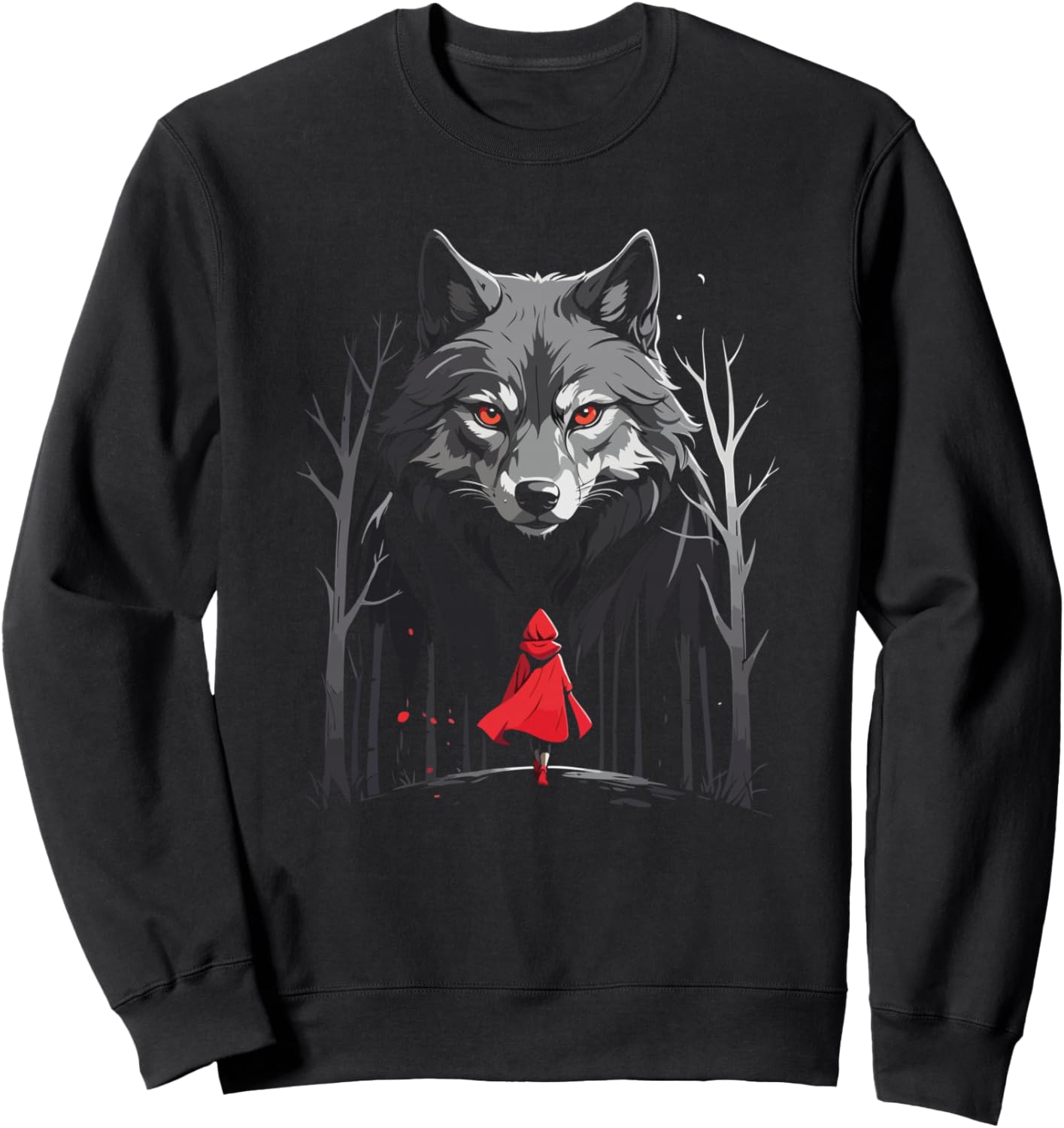 Wolf With Red Riding Hood Wolf Canine Lover Art Wolf Lover Sweatshirt