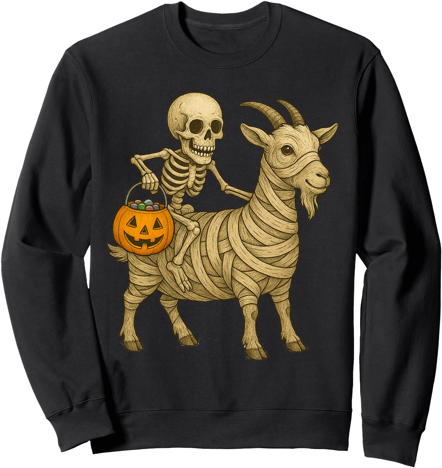 Skeleton Riding Mummy Goat Halloween Funny Pumpkin Sweatshirt