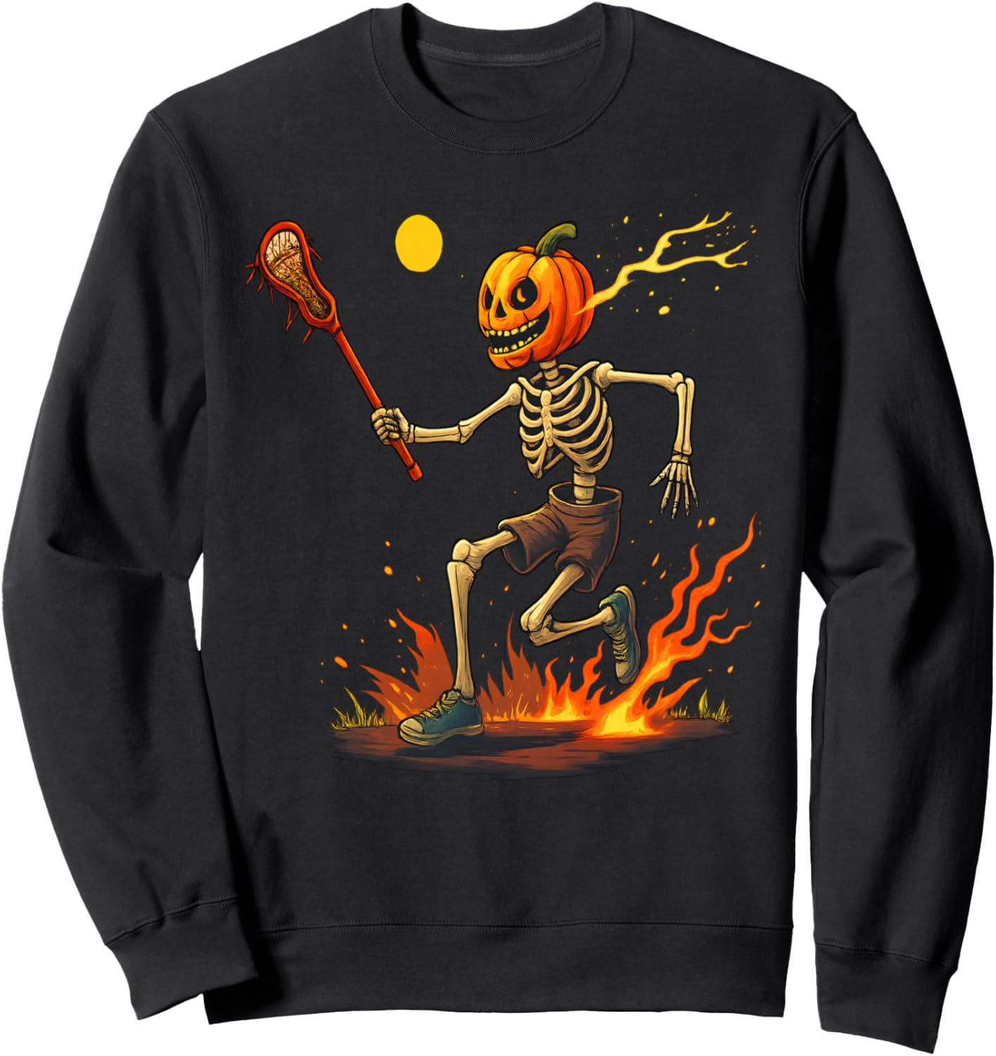 Pumpkin Head Skeleton Lacrosse Halloween Sweatshirt