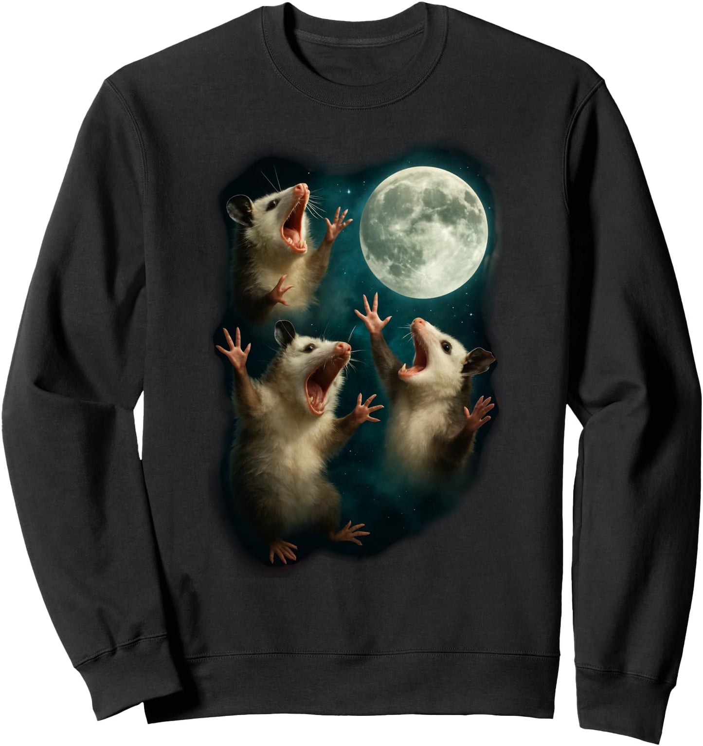 Classic Funny Three Possum Moon 3 Opossum Meme Weird Cursed Sweatshirt