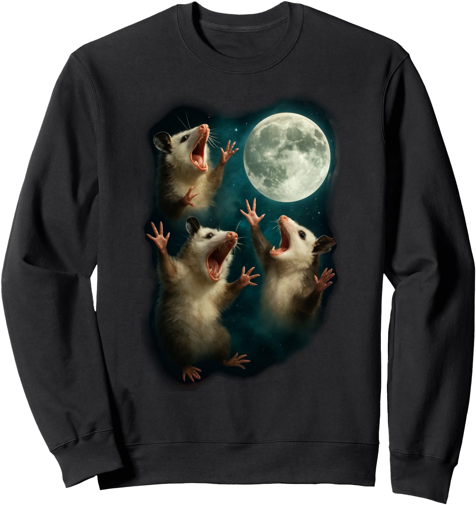 Classic Funny Three Possum Moon 3 Opossum Meme Weird Cursed Sweatshirt