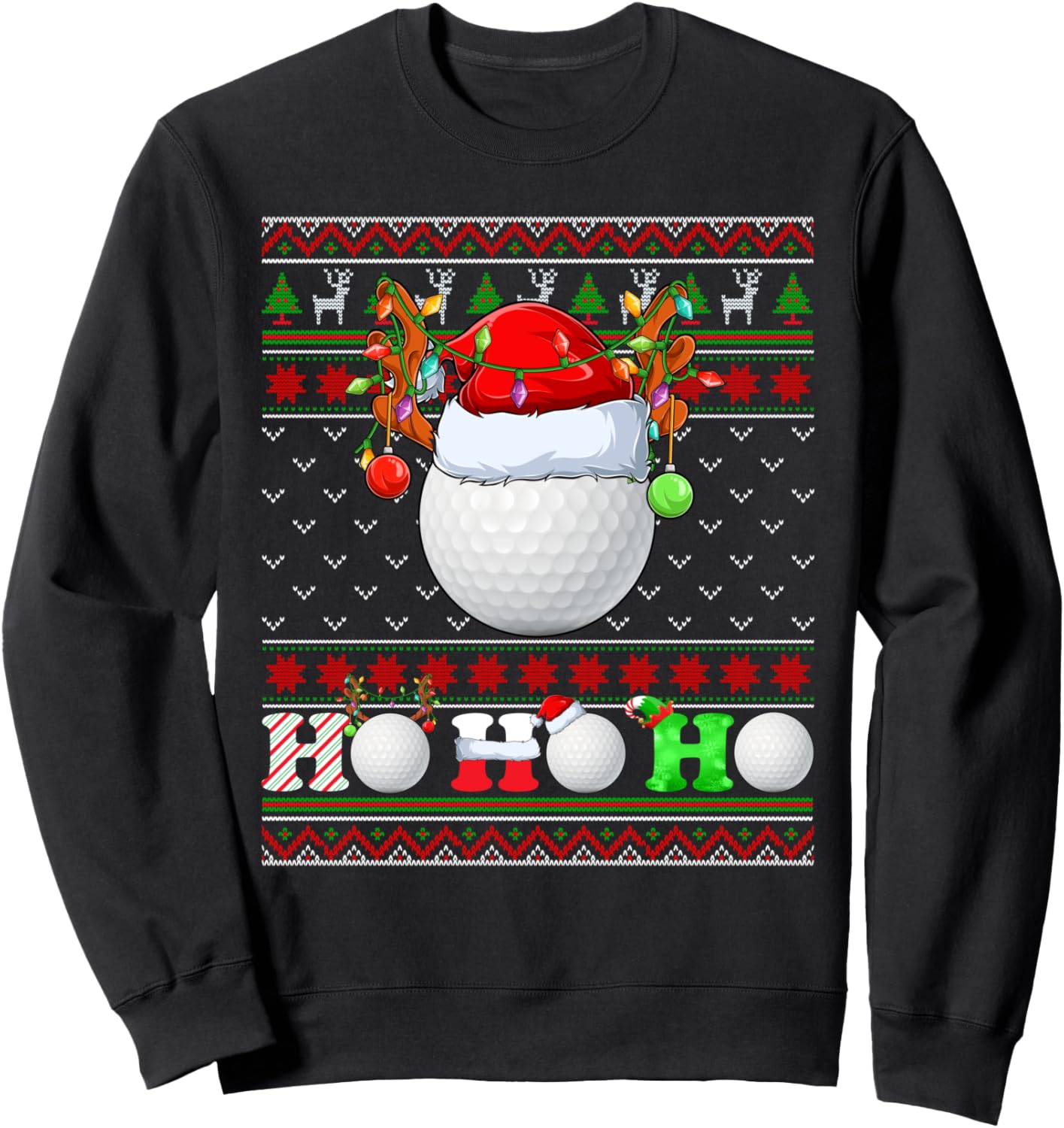 Funny Golf Ball Xmas Tree Lights Ugly Christmas Sweater Sweatshirt