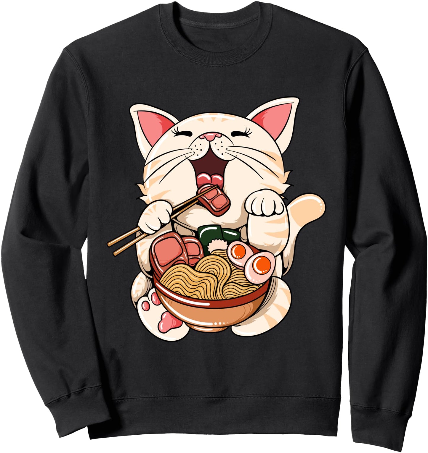 Ramen Eating Cat Kawaii Anime Baka Japanese Sweatshirt