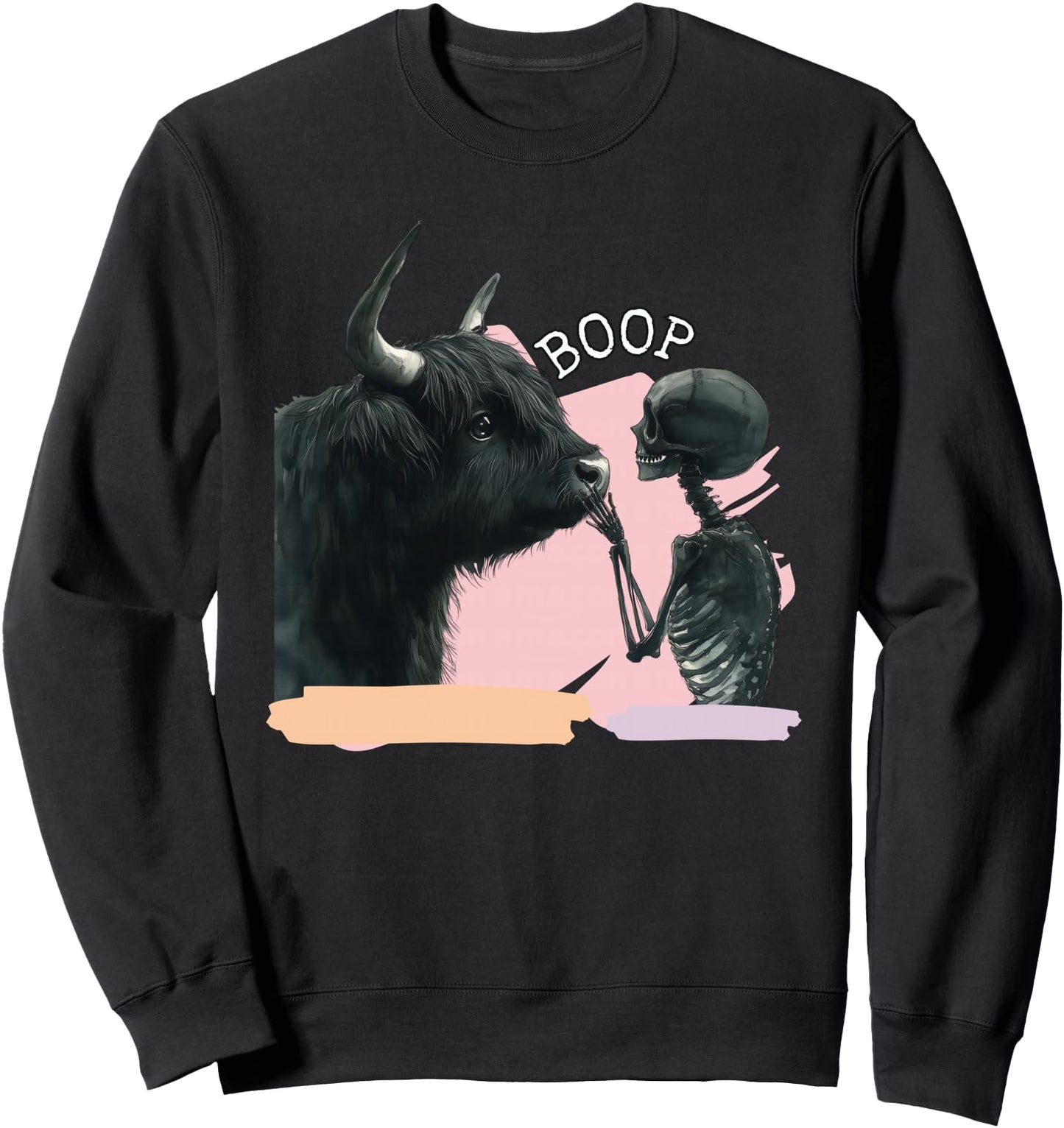 Skeleton Hand Boop On Highland Cows Nose Funny Halloween Sweatshirt