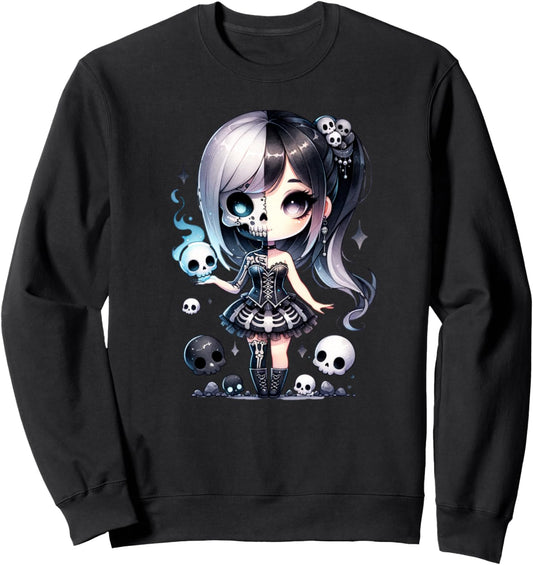 Chibi Gothic Girl Shirt for Girls Cute Gothic Anime Kawai Sweatshirt