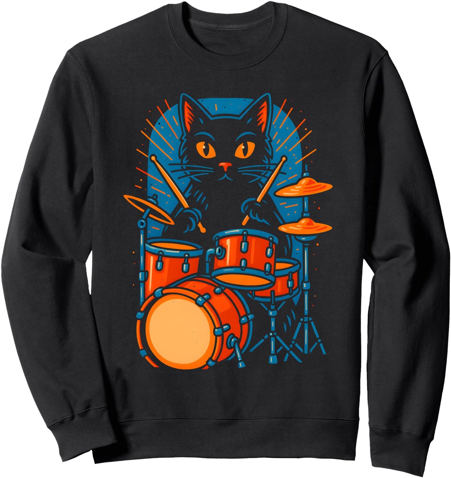 Funny Drummer Art, Cool Cat Playing Drums Sweatshirt