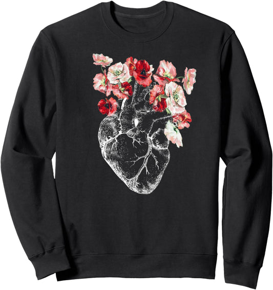 Anatomical Heart and Flowers Sweatshirt