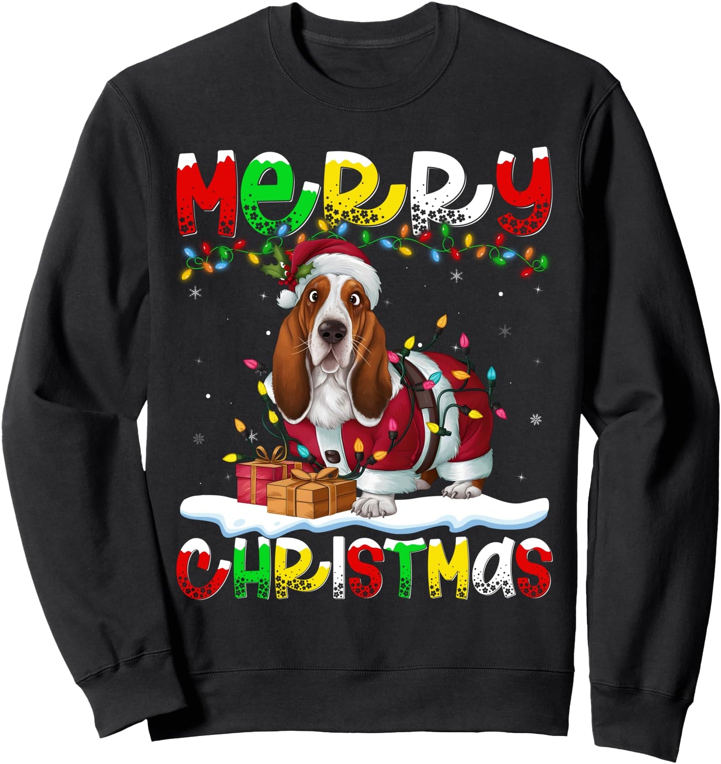 Xmas Lighting Santa Basset Hound Dog Merry Christmas Sweatshirt