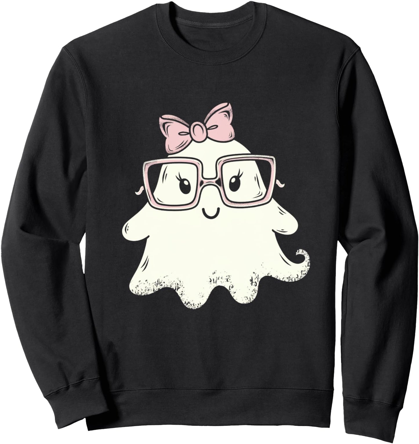 Pink Bow Ghost with Glasses Girls Cute Spooky Costume Sweatshirt