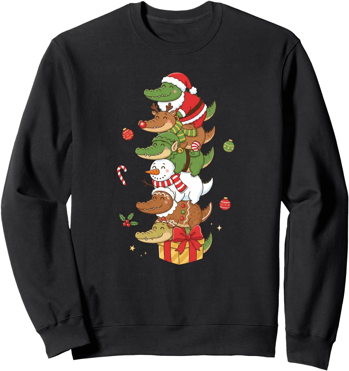 Funny Alligator Santa Elf Snowman Christmas Womens Mens Sweatshirt