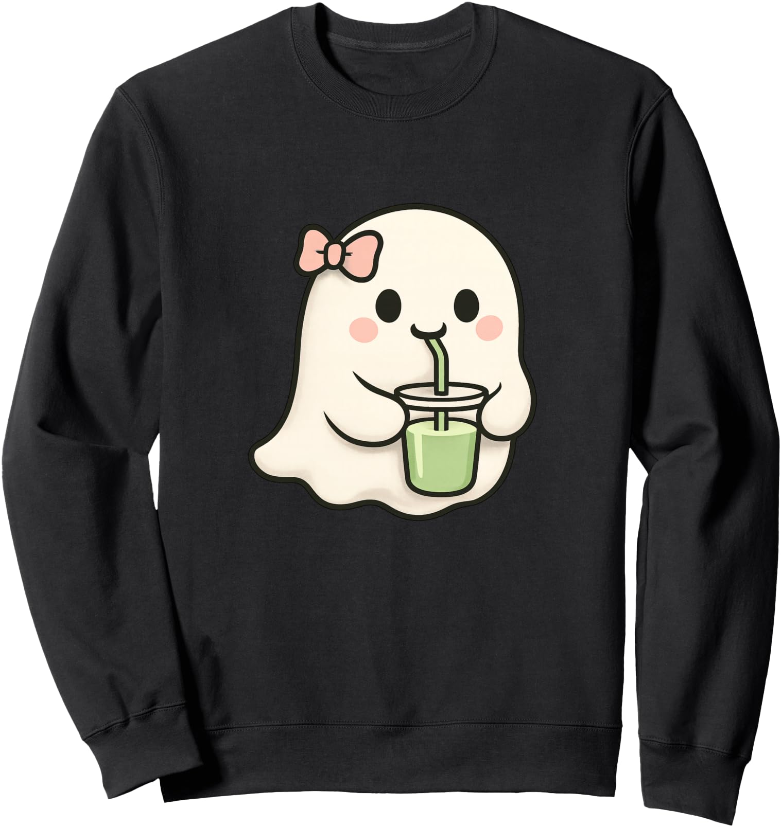 Halloween Cute Ghost Drinking Matcha Design Sweatshirt